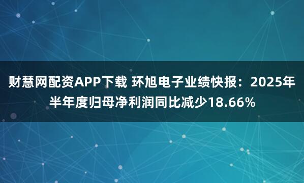 财慧网配资APP下载 环旭电子业绩快报：2025年半年度归母净利润同比减少18.66%
